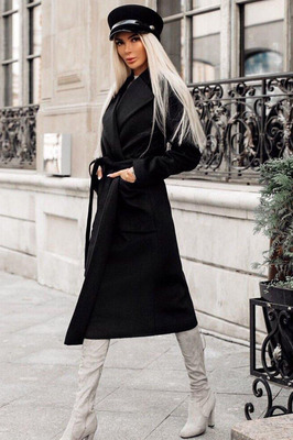 Шерстяное весеннее пальто черное