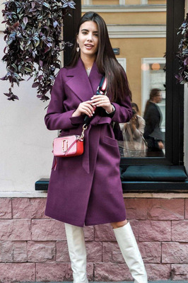 Весеннее пальто длинное в пол женское фиолетовое