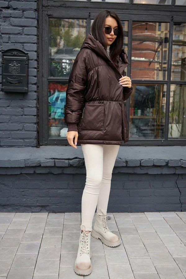 Короткий пуховик женский 2026 коричневый