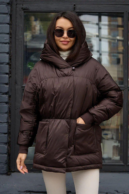 Короткий пуховик женский 2026 коричневый
