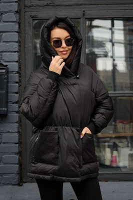 Молодежный пуховик оверсайз черный