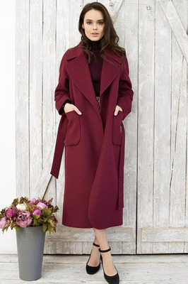 Длинное пальто в пол женское бордовое
