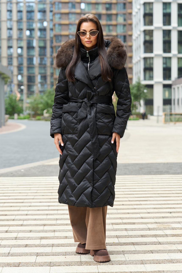 Теплый женский пуховик Vivilona приталенный черный