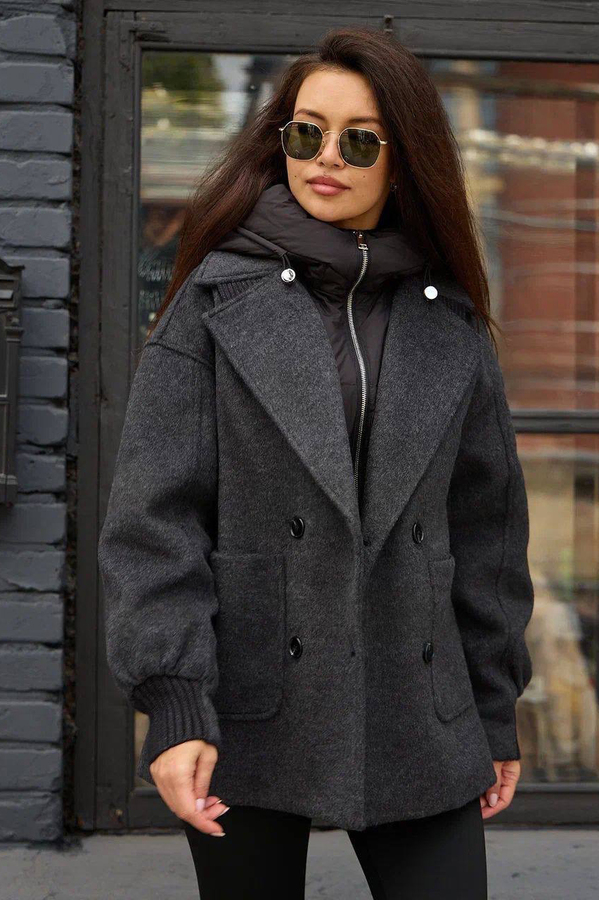 Стильный женский демисезонный пуховик шерстяной