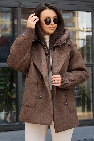 Модный демисезонный пуховик Pang Million коричневый