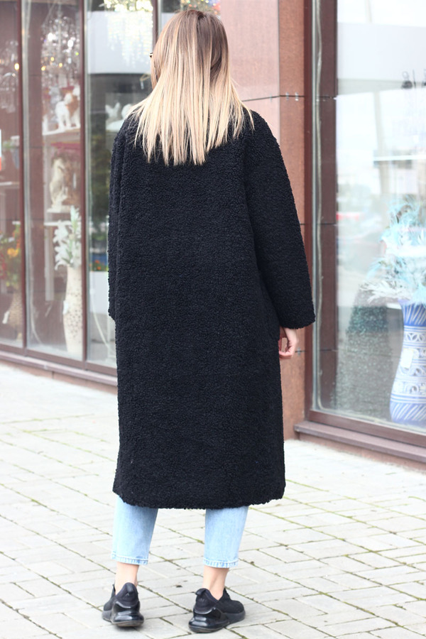 Экошуба из овечьей шерсти черная