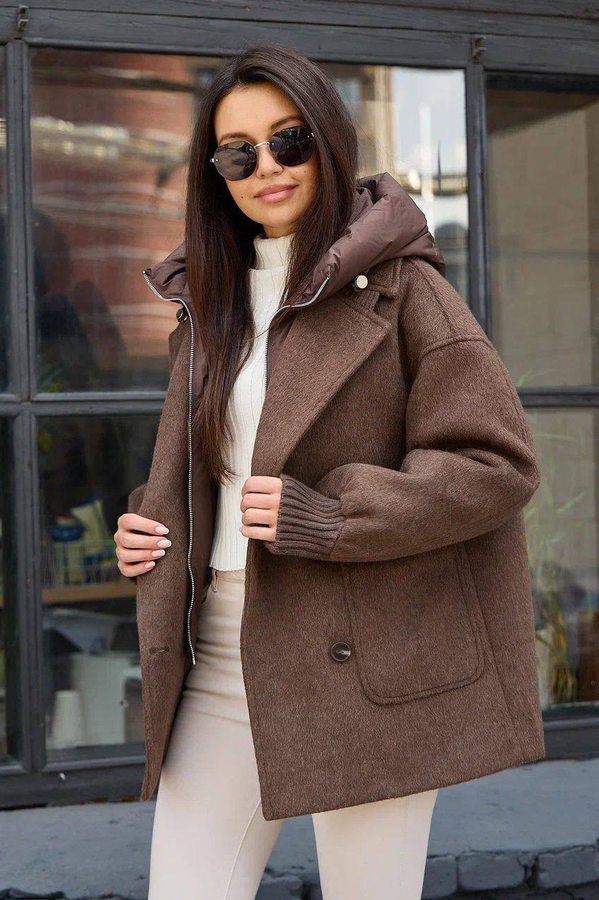 Модный демисезонный пуховик Pang Million коричневый