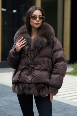 Короткая куртка парка женская с мехом песца