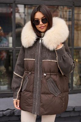 Модный зимний пуховик Pang Million коричневый