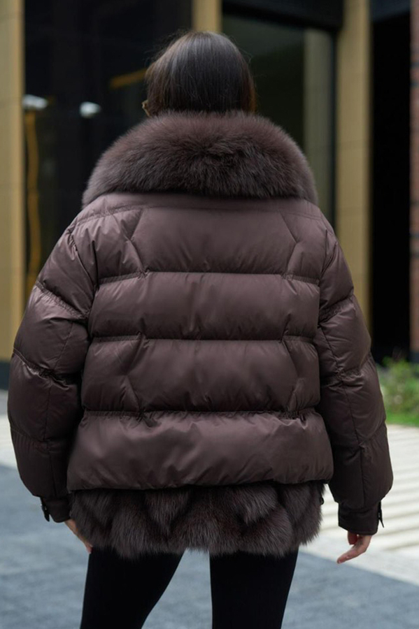 Короткая куртка парка женская с мехом песца