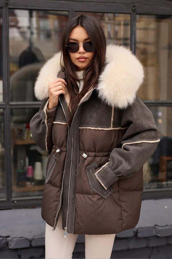 Модный зимний пуховик Pang Million коричневый