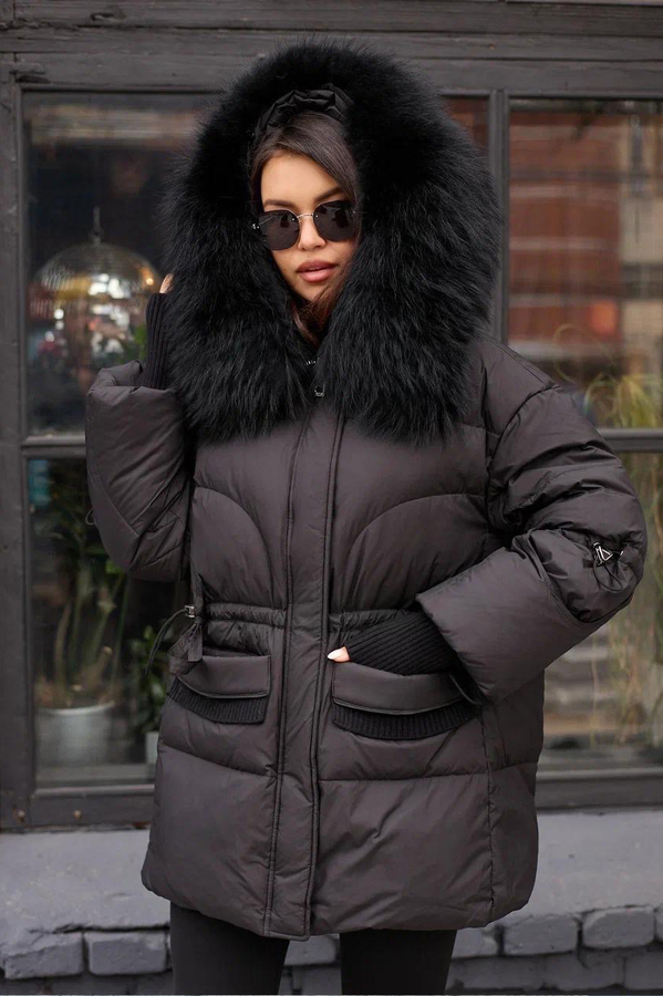 Женский зимний пуховик Pang Million с мехом енота