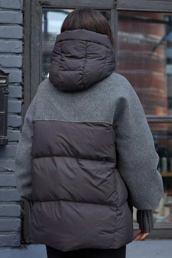 Приталенный пуховик женский зима 2025-2026 серый