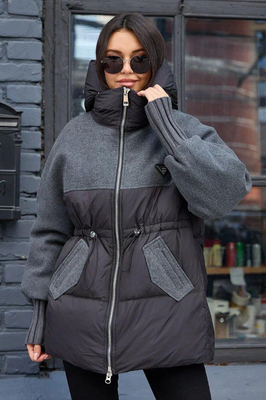 Приталенный пуховик женский зима 2025-2026 серый