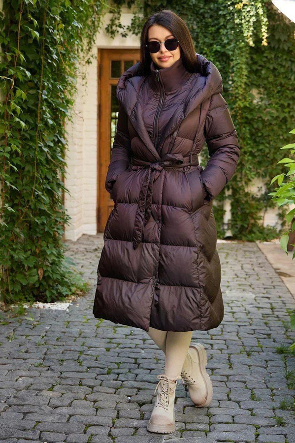 Женский оверсайз пуховик Vivilona с поясом