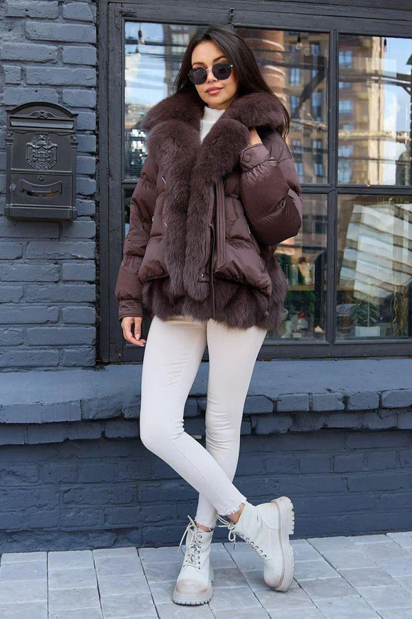 Модный пуховик оверсайз vivilona с мехом